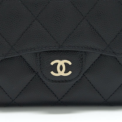 Chanel 22P Card Holder With Chains Caviar Black LGHW