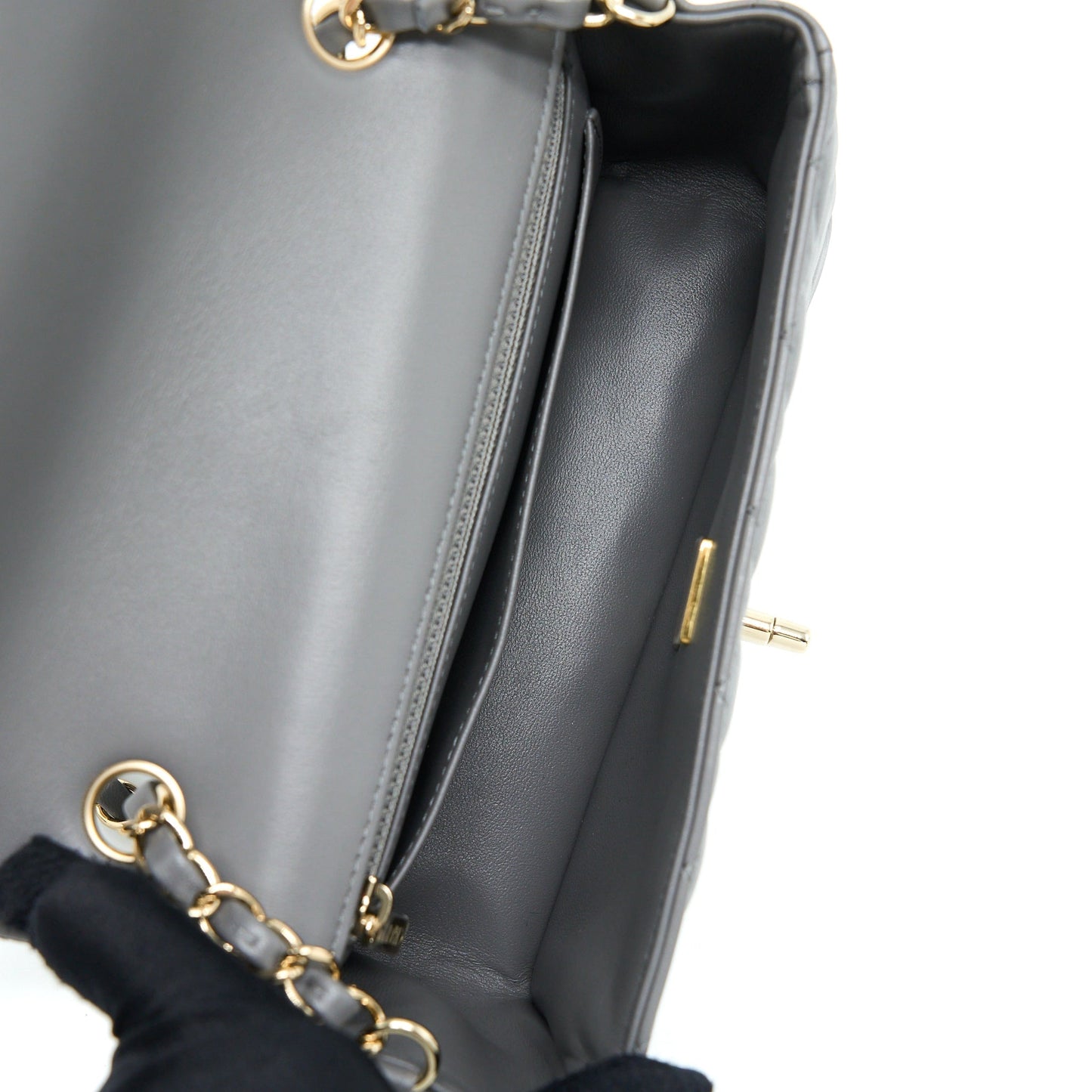 Chanel 22A Mini Rectangular Flap Bag Lambskin Grey LGHW (Microchip)
