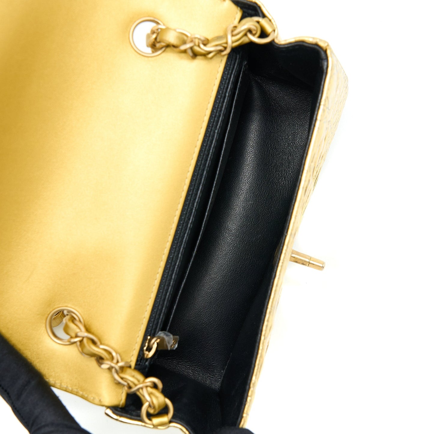 Chanel Mini Rectangular Flap Bag Croc Embossed Calfskin Gold GHW