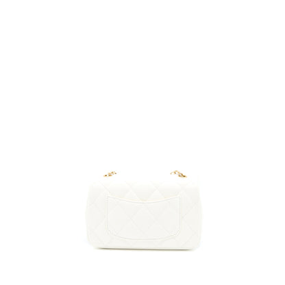 Chanel Quilted Flap Bag With Heart Charm Chain Lambskin White GHW(Microchip)