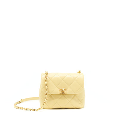 Chanel 22P New Mini Square Flap Bag Caviar Light Yellow Brushed GHW