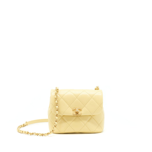 Chanel 22P New Mini Square Flap Bag Caviar Light Yellow Brushed GHW