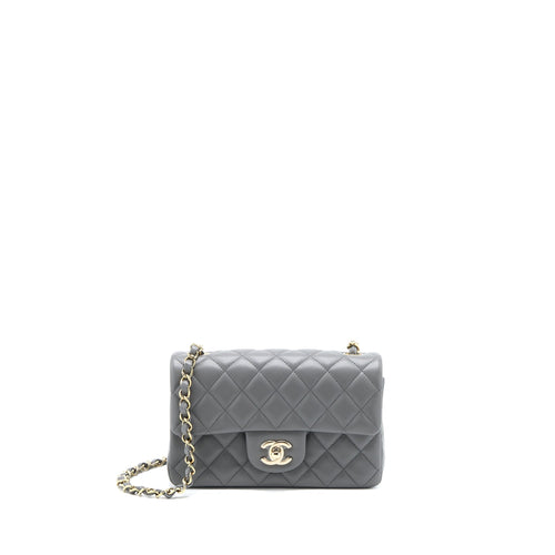 Chanel 22A Mini Rectangular Flap Bag Lambskin Grey LGHW (Microchip)