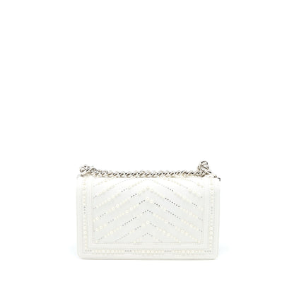 Chanel Medium Boy Bag Chevron Limited Lambskin With Pearl White SHW