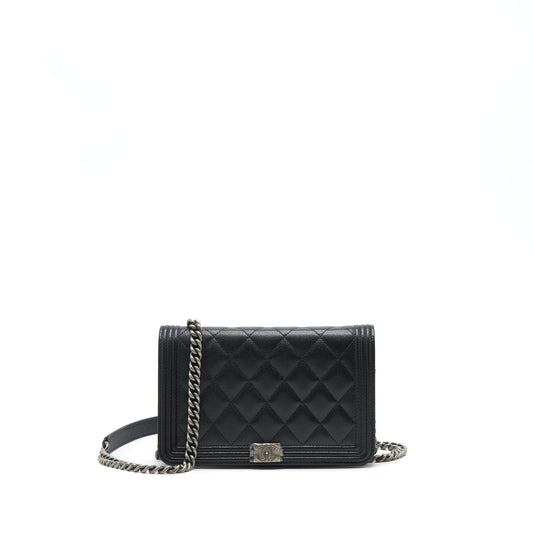 Chanel Boy Wallet On Chain Caviar Black Ruthenium Sliver Hardware (Microchip