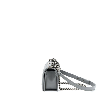 Chanel Small Boy Bag Chevron Lambskin Grey Ruthenium Hardware