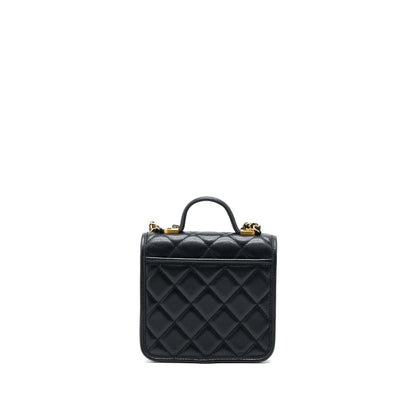 Chanel 22K Top Handle Messenger Bag Caviar Black Brushed GHW(Microchip)