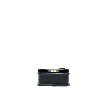 Chanel 22K Top Handle Messenger Bag Caviar Black Brushed GHW(Microchip)