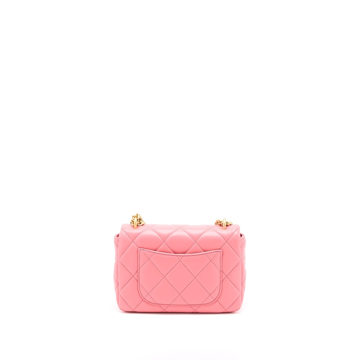 Chanel 22P Mini Square Flap Bag Lambskin Pink With Enamel And Gold Hardware (Microchip)