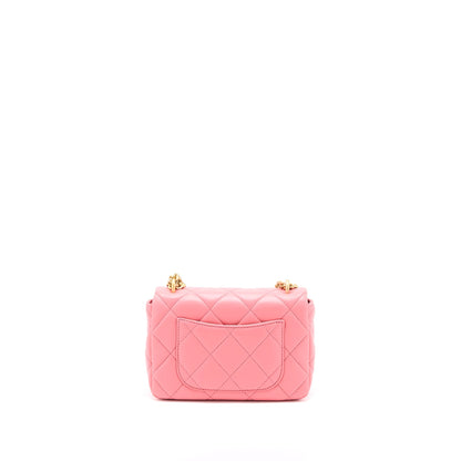 Chanel 22P Mini Square Flap Bag Lambskin Pink With Enamel And Gold Hardware (Microchip)