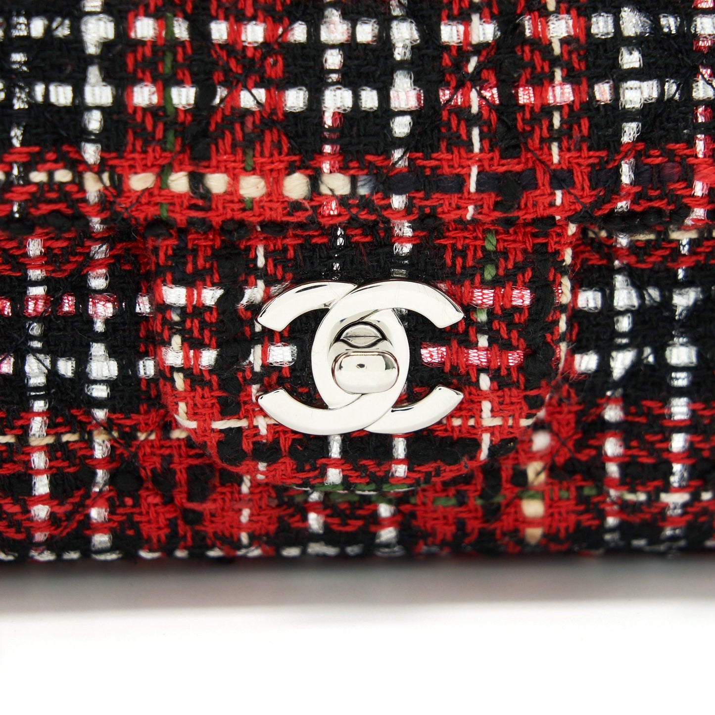 CHANEL SMALL RECTANGULAR RED BLACK TWEED IN SHW