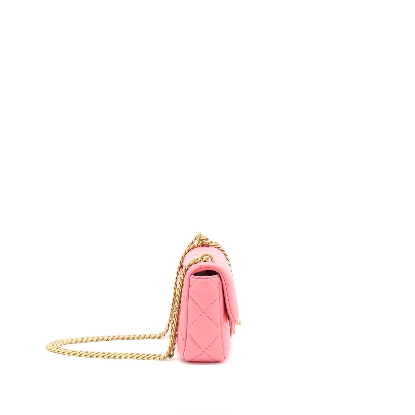Chanel 22P Mini Square Flap Bag Lambskin Pink With Enamel And Gold Hardware (Microchip)