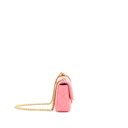Chanel 22P Mini Square Flap Bag Lambskin Pink With Enamel And Gold Hardware (Microchip)