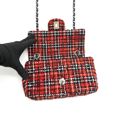 CHANEL SMALL RECTANGULAR RED BLACK TWEED IN SHW