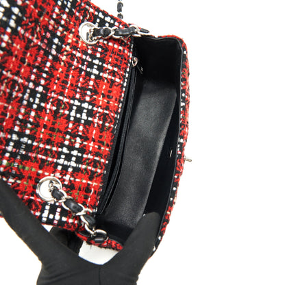 CHANEL SMALL RECTANGULAR RED BLACK TWEED IN SHW