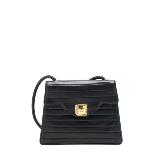 Chanel Vintage Kelly Flap Bag With Long Strap Black 24k GHW