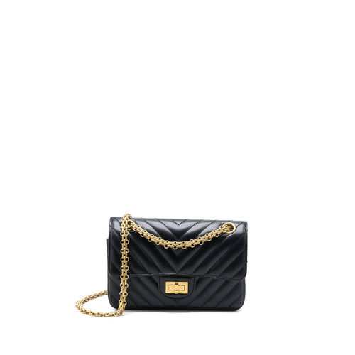 Chanel 2.55 Reissue Mini Chevron Flap Bag Aged Calfskin  Black GHW