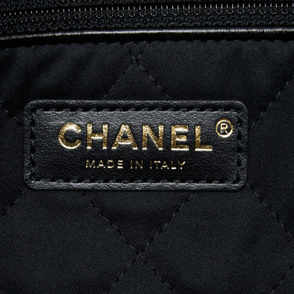 Chanel 22 Bag Medium Shiny Calfskin Black In Gold Letter GHW (Microchip)