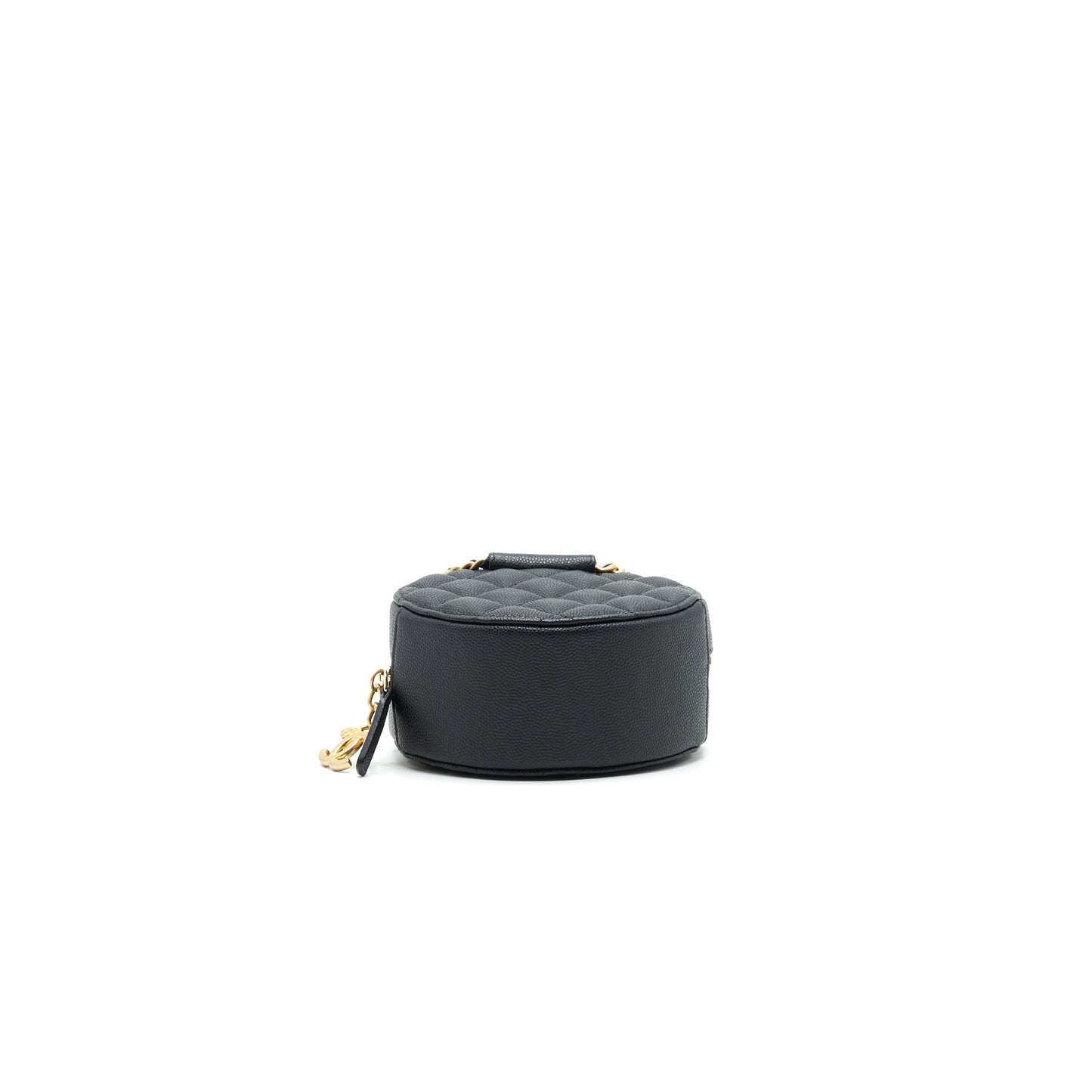 Chanel Top Handle Caviar Round Clutch with Chain Black GHW