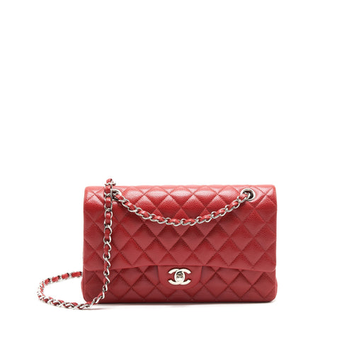 Chanel Medium Classic Double Flap Caviar Red SHW