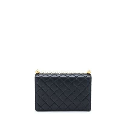 Chanel Quilted Flap Bag With Pearl Lambskin Black Brushed GHW
