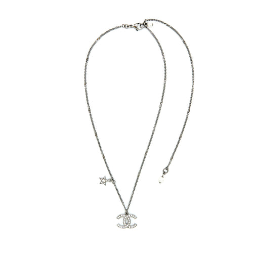 Chanel CC Logo And A Star Necklace Silver Tone