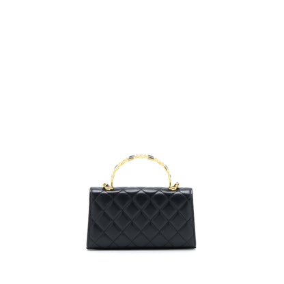 Chanel 22B Flap Bag With Enamel Top Handle Lambskin Black GHW