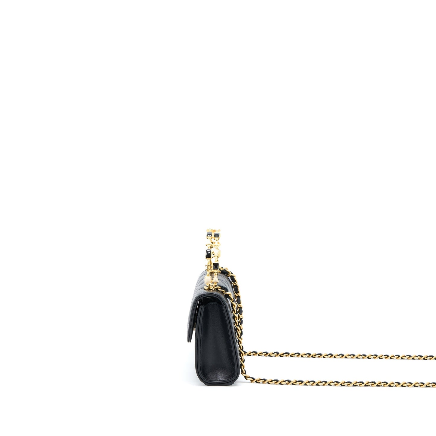 Chanel 22B Flap Bag With Enamel Top Handle Lambskin Black GHW
