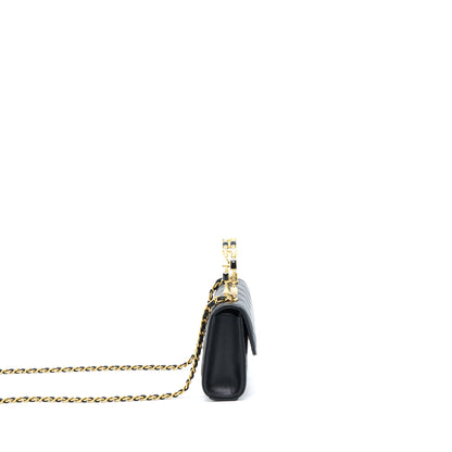 Chanel 22B Flap Bag With Enamel Top Handle Lambskin Black GHW