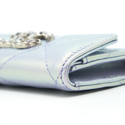 Chanel 19 Flap Card Holder Calfskin Iridescent Light Purple SHW
