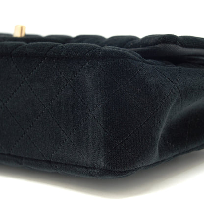 Chanel Velvet Medium Classic Double Flap Bag Velvet Black LGHW