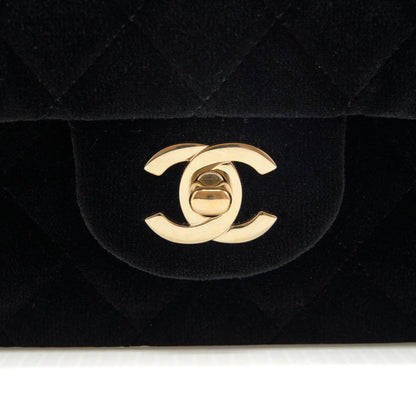Chanel Velvet Medium Classic Double Flap Bag Velvet Black LGHW