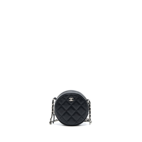 Chanel Round Clutch With Chain Lambskin Black SHW
