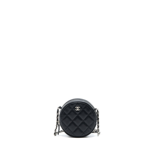Chanel Round Clutch With Chain Lambskin Black SHW