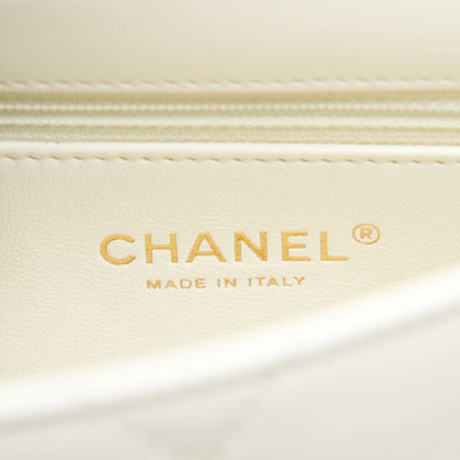 Chanel Quilted Flap Bag With Heart Charm Chain Lambskin White GHW(Microchip)