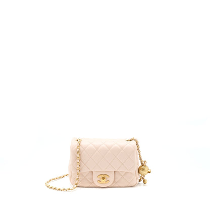 Chanel 22C Pearl Crush Mini Square Flap Bag Lambskin Light Beige GHW