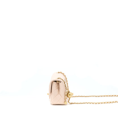 Chanel 22C Pearl Crush Mini Square Flap Bag Lambskin Light Beige GHW