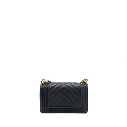 Chanel Small Boy Bag Chevron Caviar Black LGHW