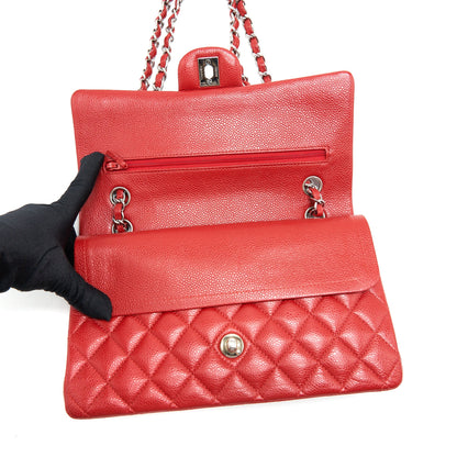 Chanel Medium Classic Double Flap Caviar Red SHW