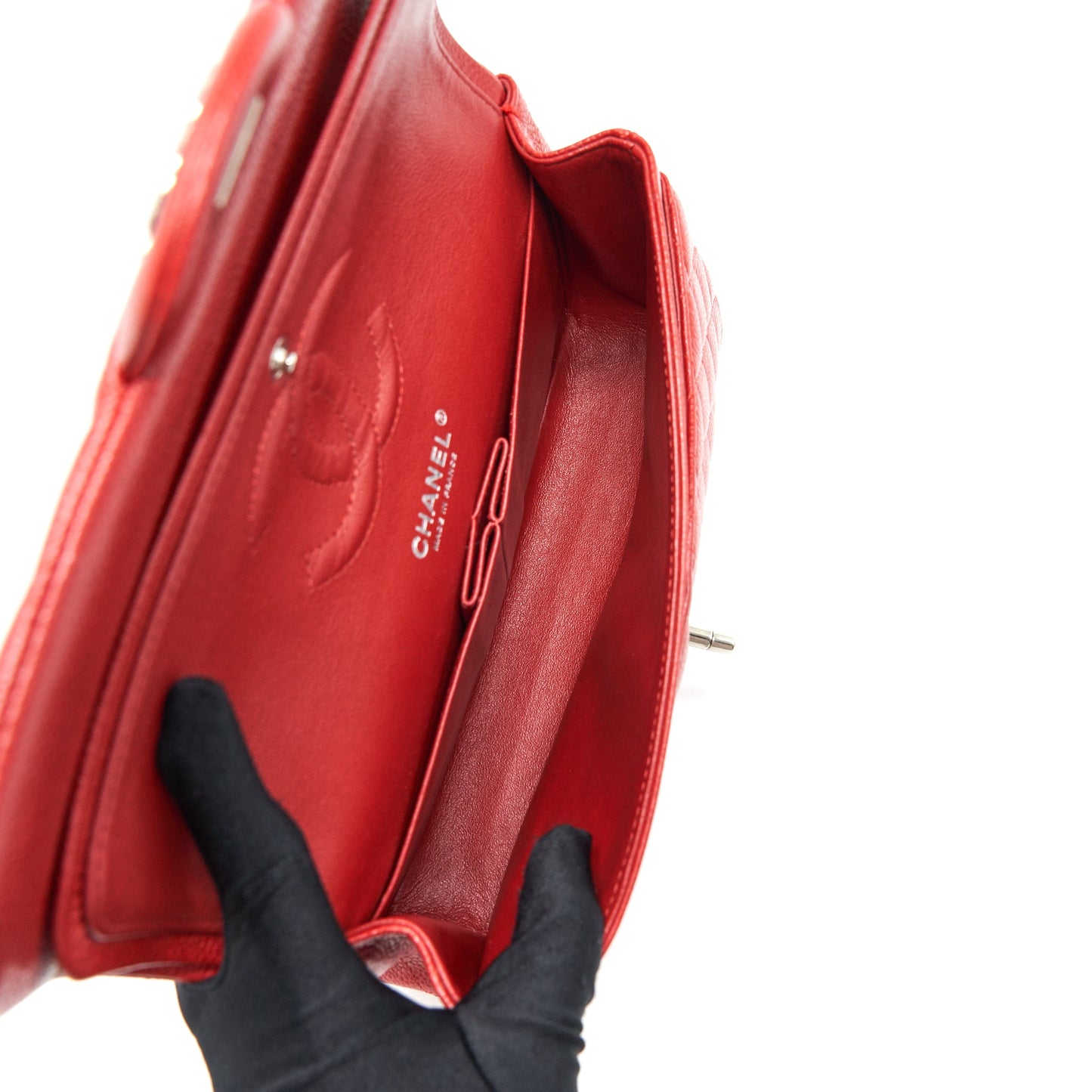 Chanel Medium Classic Double Flap Caviar Red SHW
