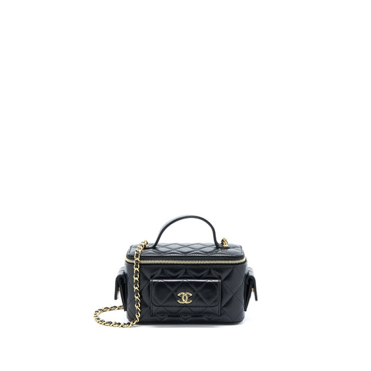 Chanel 22K Top Handle Pocket Long Vanity With Chain Black GHW