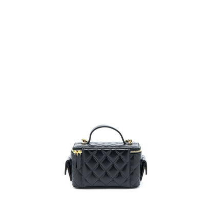 Chanel 22K Top Handle Pocket Long Vanity With Chain Black GHW