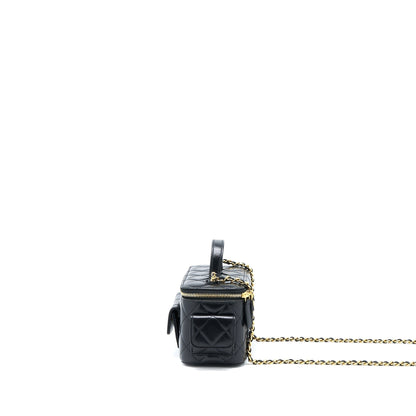 Chanel 22K Top Handle Pocket Long Vanity With Chain Black GHW