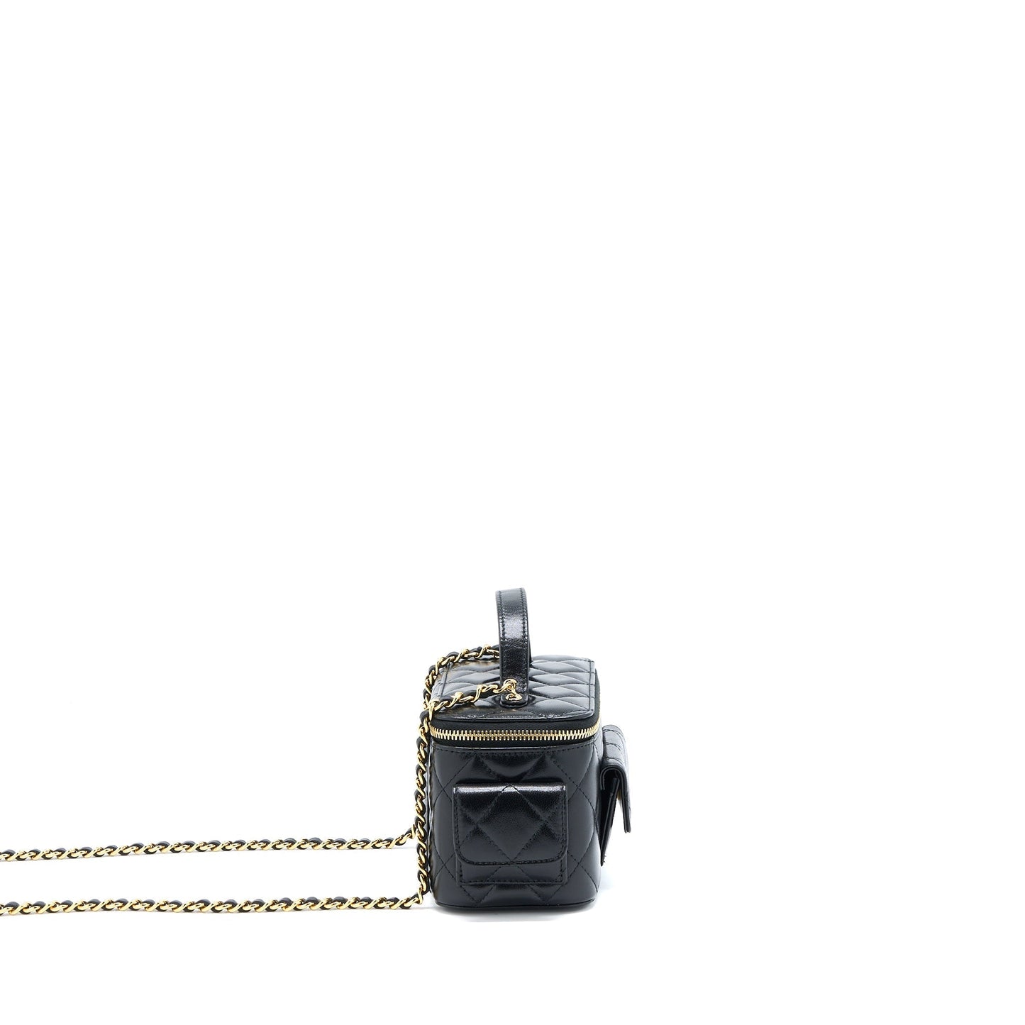 Chanel 22K Top Handle Pocket Long Vanity With Chain Black GHW