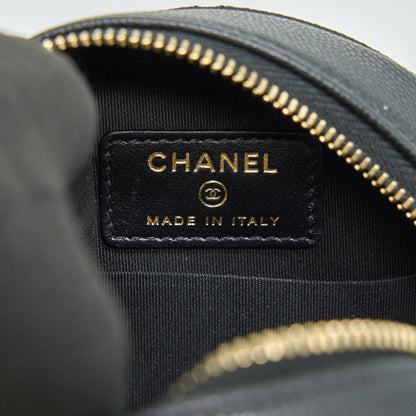 Chanel Top Handle Caviar Round Clutch with Chain Black GHW