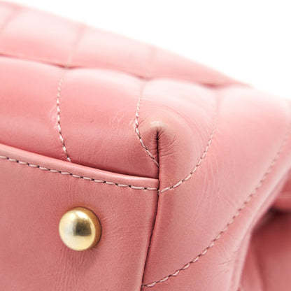Chanel Small Coco Handle Chevron Calfskin With Lizard Handle Pink GHW