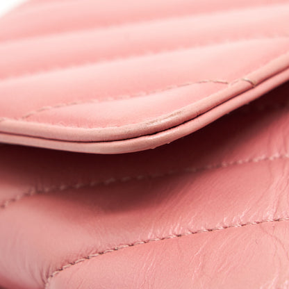 Chanel Small Coco Handle Chevron Calfskin With Lizard Handle Pink GHW