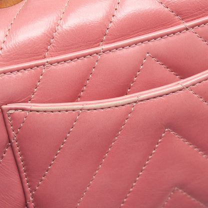Chanel Small Coco Handle Chevron Calfskin With Lizard Handle Pink GHW