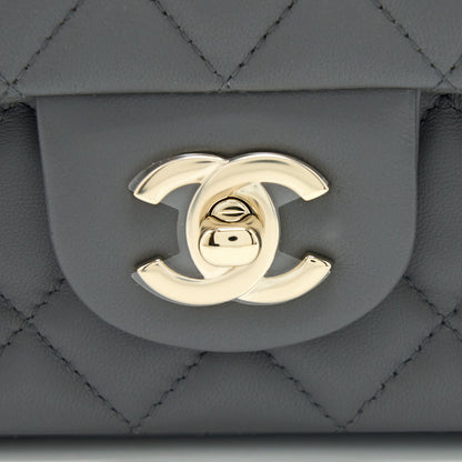 Chanel 22A Mini Rectangular Flap Bag Lambskin Grey LGHW (Microchip)