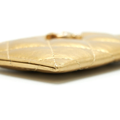 Chanel Quilted Card Holder Lambskin Gold Colour with Gold and Pearl CC Logo